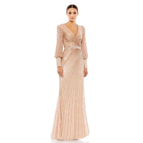 Mac Duggal Women's Size 12 Cooper Formal Evening Dress Long Sleeve, NWT Sequin